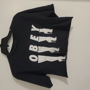 OBEY BLACK DIY CROP TSHIRT MEN SIZE MEDIUM